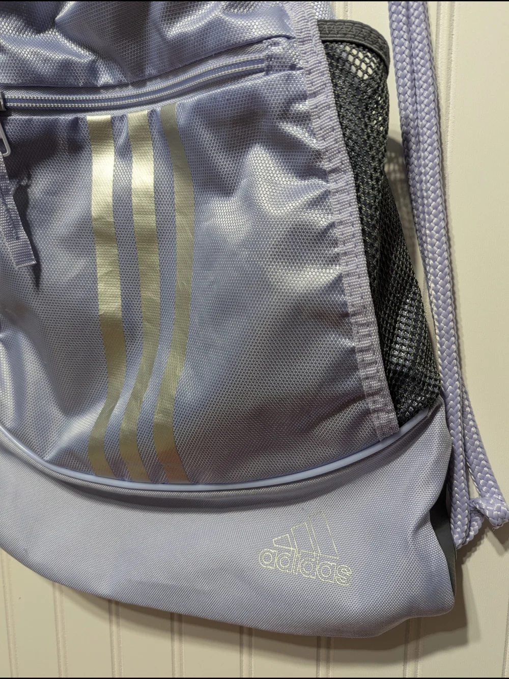 Adidas Lavender Three-Stripe Drawstring Backpack